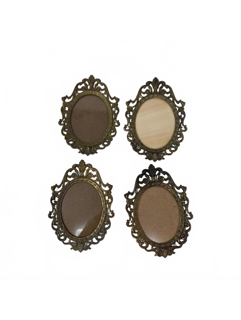 Set of 4 Vintage Italian Brass Oval Picture Frames Ornate Rococo Wall Decor